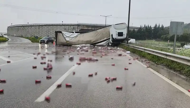 Devlet Karayolu Üzerinde TIR Devrildi, İçkiler Yola Saçıldı